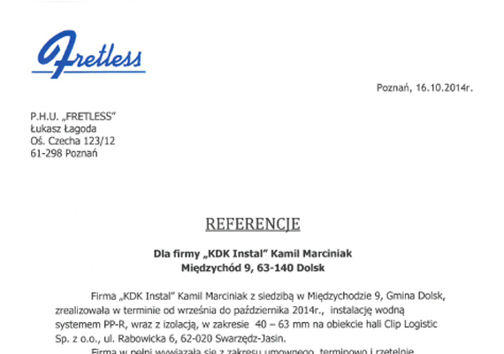 Referencje od firmy Fretless